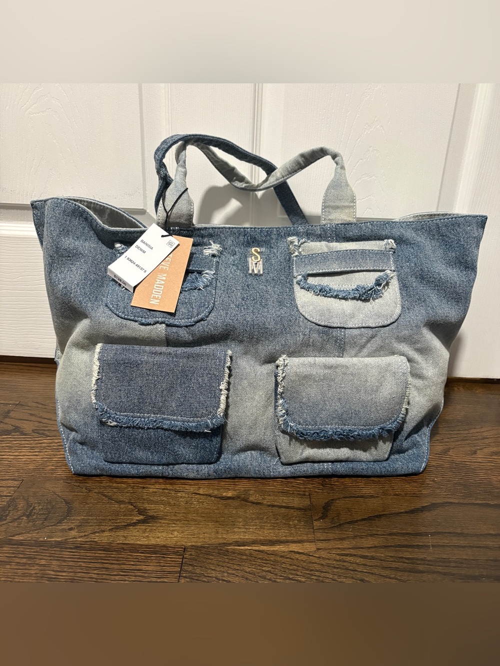 Steve Madden Two-Tone Denim Tote Bag - Light & Dark Blue